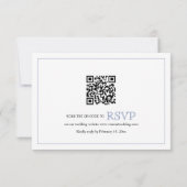 Blauwe elegante bloemenkam monogram QR code bruilo RSVP Kaartje (Achterkant)