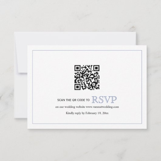 Blauwe elegante bloemenkam monogram QR code bruilo RSVP Kaartje (Achterkant)