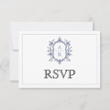 Blauwe elegante bloemenkam monogram QR code bruilo