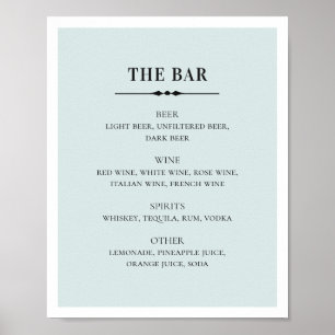 Blauwe elegante bruiloft. Eenvoudige drink bar Poster