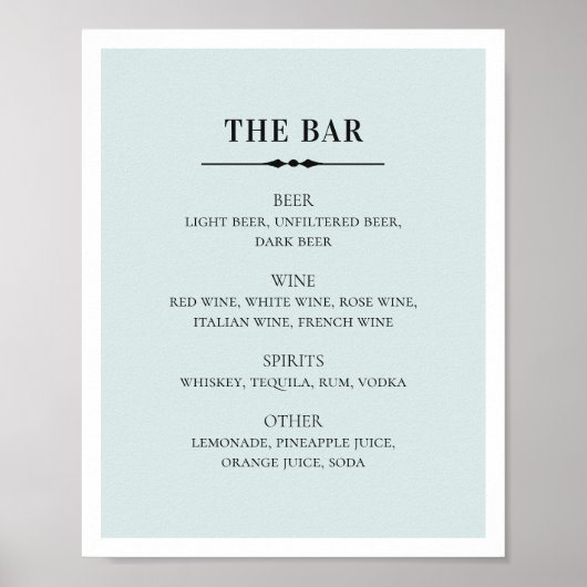 Blauwe elegante bruiloft. Eenvoudige drink bar Poster (Voorkant)