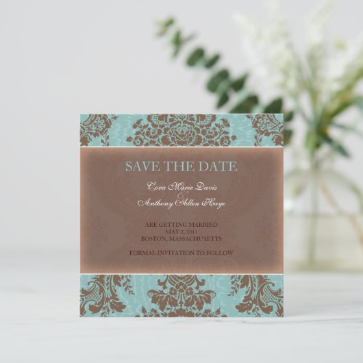 Blauwe elegante damp slaat de datum op save the date (Staand voorkant)