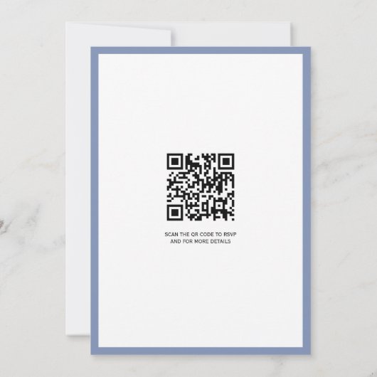 Blauwe elegante  floral lijst QR code bruiloft Kaart (Achterkant)