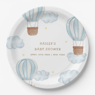Blauwe Elegante Heet Luchtballon Wolk Jongen Baby  Papieren Bordje