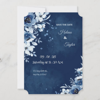 Blauwe Elegante Huwelijksuitnodiging 'Save The Dat Save The Date