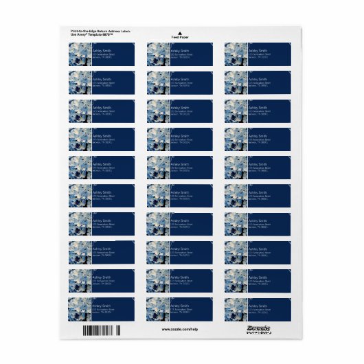Blauwe Elegante Hydrangea Bruiloft Labels (Full Sheet)