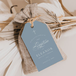 Blauwe Elegante Kalligrafie Doop Bedankt Favor Cadeaulabel