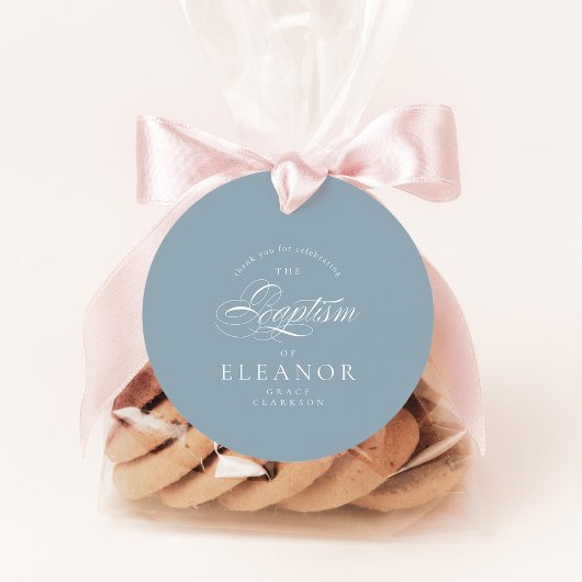 Blauwe Elegante Kalligrafie Doop Dank u Bedankjes Labels