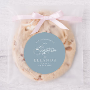 Blauwe Elegante Kalligrafie Doop Dank u Ronde Sticker