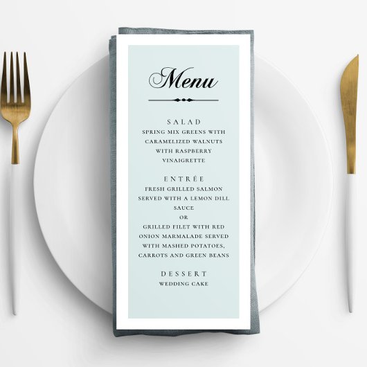 Blauwe elegante klassieke kalligrafie script bruil menu