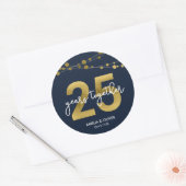 Blauwe Elegante Lichten 25e Bruiloft Jubileum Ronde Sticker (Envelop)