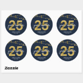 Blauwe Elegante Lichten 25e Bruiloft Jubileum Ronde Sticker (Vel)