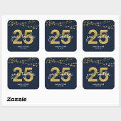 Blauwe Elegante Lichten 25e Bruiloft Jubileum Vierkante Sticker (Vel)