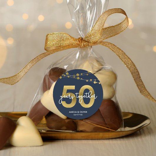 Blauwe Elegante Lichten 50e Huwelijksbruiloft Jubi Ronde Sticker