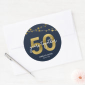 Blauwe Elegante Lichten 50e Huwelijksbruiloft Jubi Ronde Sticker (Envelop)