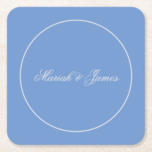 Blauwe Elegante Minimalistische Namen Kalligrafie Kartonnen Onderzetters