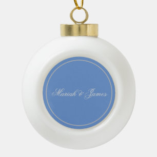 Blauwe Elegante Minimalistische Namen Kalligrafie Keramische Bal Ornament