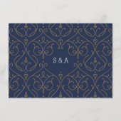 Blauwe elegante moderne klassieke trouwaccommodati informatiekaartje (Achterkant)