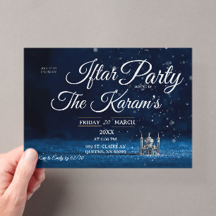 Blauwe Elegante Moskee Ramadan Iftar-feest Acryl Uitnodigingen