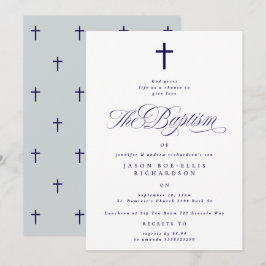 Blauwe Elegante Navy Cross Boy Doop Uitnodiging