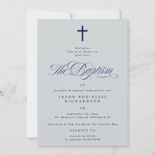 Blauwe Elegante Navy Cross Boy Doop Uitnodiging