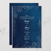 Blauwe elegante peterselie bruiloft uitnodiging (Voorkant / Achterkant)