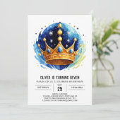 Blauwe Elegante Prins Kroon Verjaardag Kaart (Staand voorkant)