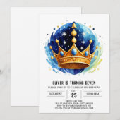 Blauwe Elegante Prins Kroon Verjaardag Kaart (Voorkant / Achterkant)