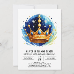 Blauwe Elegante Prins Kroon Verjaardag Kaart