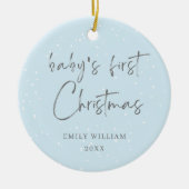 Blauwe Elegante Sneeuw Foto Baby's Eerste Kerstmis Keramisch Ornament (Voorkant)