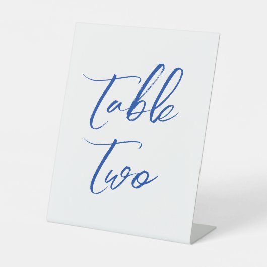 Blauwe elegante trouwtafel nummers reclamebord met voetstuk (Voorkant)