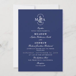 Blauwe Elegante Typografie Ampersand Monogram Brui Kaart