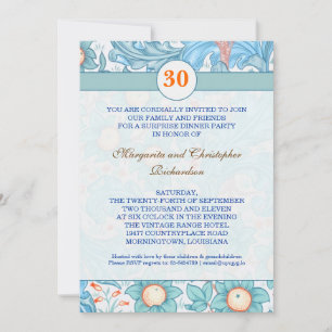 blauwe elegante uitnodigingen voor 30-jarig huweli