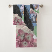 Blauwe elegante vrouw bloemrijke fancy jurk bad handdoek (Insitu)