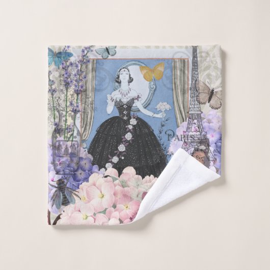 Blauwe elegante vrouw bloemrijke fancy jurk bad handdoek (Wasdoekje)