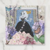 Blauwe elegante vrouw bloemrijke fancy jurk  bedankjes labels (Achterkant)