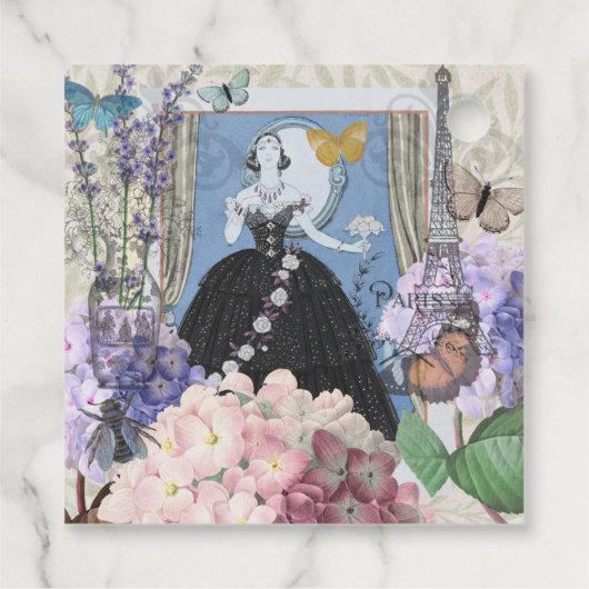 Blauwe elegante vrouw bloemrijke fancy jurk  bedankjes labels (Achterkant)