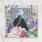 Blauwe elegante vrouw bloemrijke fancy jurk bedankjes labels (Voorkant)