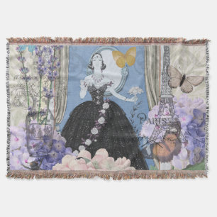 Blauwe elegante vrouw bloemrijke fancy jurk deken