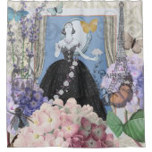 Blauwe elegante vrouw bloemrijke fancy jurk  douchegordijn (Voorkant)