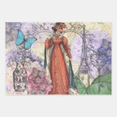 Blauwe elegante vrouw bloemrijke fancy jurk inpakpapier vel (Voorkant 2)