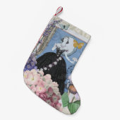 Blauwe elegante vrouw bloemrijke fancy jurk kleine kerstsok (Voorkant (Hangend))