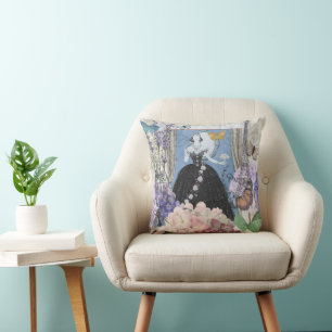 Blauwe elegante vrouw bloemrijke fancy jurk  kussen