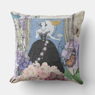 Blauwe elegante vrouw bloemrijke fancy jurk kussen