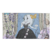 Blauwe elegante vrouw bloemrijke fancy jurk kussensloop (Achterkant-Rechts)