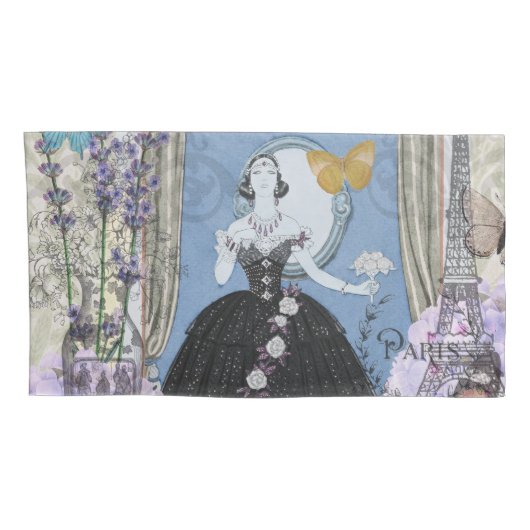 Blauwe elegante vrouw bloemrijke fancy jurk kussensloop (Achterkant-Rechts)