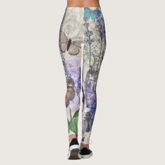 Blauwe elegante vrouw bloemrijke fancy jurk leggings (Achterkant)