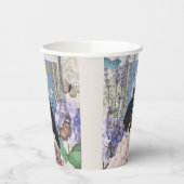 Blauwe elegante vrouw bloemrijke fancy jurk  papieren bekers (Links)