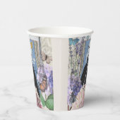 Blauwe elegante vrouw bloemrijke fancy jurk  papieren bekers (Rechts)