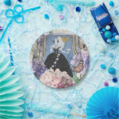 Blauwe elegante vrouw bloemrijke fancy jurk papieren bordje (Feest)